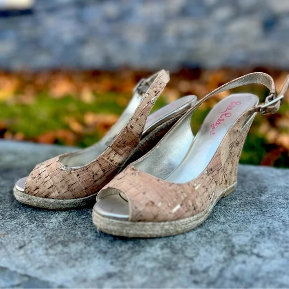 Lily Pulitzer Cork Sling Back Women’s Wedge Heel - Size 7.5 - Picture 1 of 3